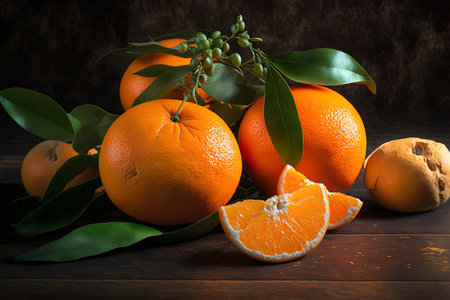 Tangerines that are ripe and delicious and have leavesの素材