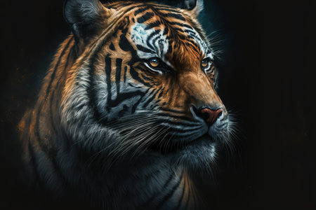 Tiger portrait with a dark backgroundの素材