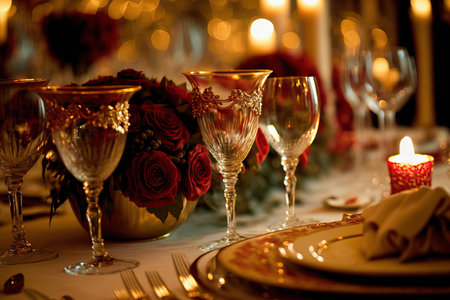 luxurious table arrangement for weddings, Christmas, holidays, and partiesの素材