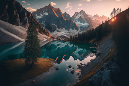 breathtaking picture of the Italian Alps in the morningの素材