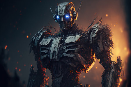 Illustration of robot soldier prepared for battleの素材