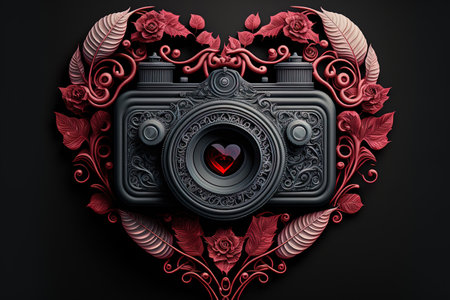 heart shaped camera symbol Decorative backdrop for an illustrationの素材
