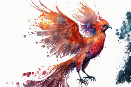 watercolor painting of a phoenix bird on a white backgroundの素材