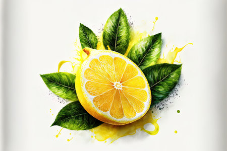 Lemon fruit in watercolor technique on a white backdrop. a lemon fruit in formの素材