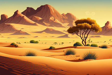 Sand desert scenery, no humans, and a dune settingの素材