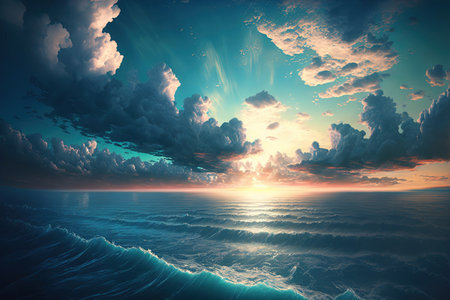 Stunning skies and a clear oceanの素材