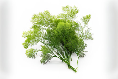 Fresh, green dill in a bouquet on a white backdropの素材