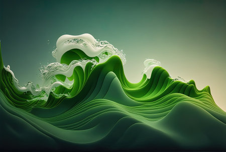 Green backdrop with beautiful floating wavesの素材