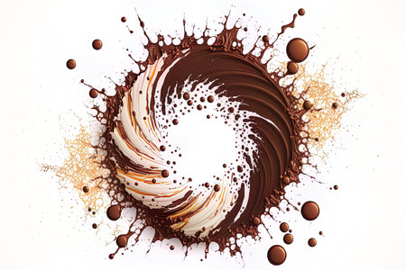 Round chocolate splashes in a circle, isolated on a white backgroundの素材
