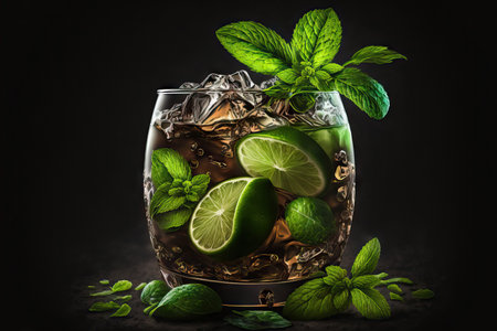 boozy, minty, and refreshing dark rum mojito cocktailの素材
