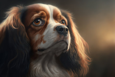 Large ear cavalier dog in close up portraitの素材