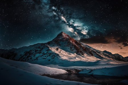 a mountain covered in snow with the twilightの素材