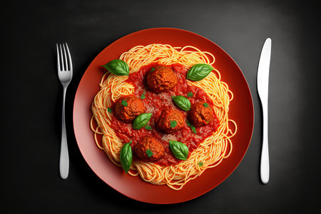 spaghetti with meatballs and tomato sauce, italian pastaの素材