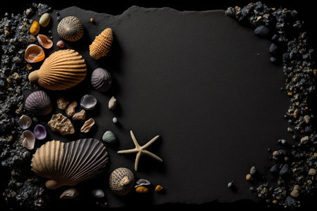 a dark backdrop with solitary seashells. the backdrop is decorated with seashellsの素材