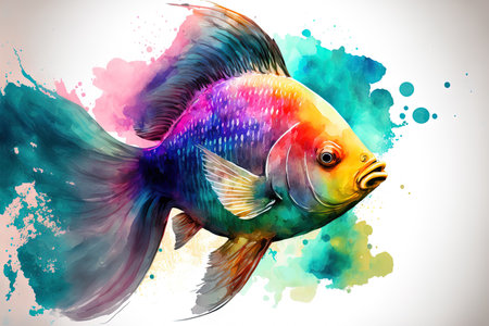 beautiful fish in a colorful watercolor style that is zen likeの素材