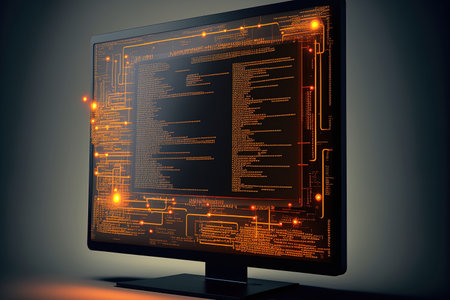 programming software for modern applications on a computer screenの素材