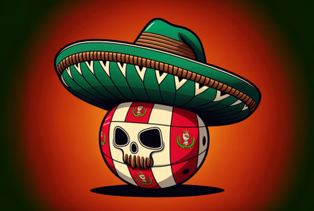 Mexican mariachi cap on a soccer ballの素材