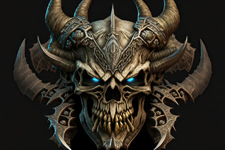 Heavy metal skull of a demon orc with pointed teeth, front viewの素材