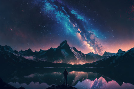 a person taking in the breathtaking scenery and starry skyの素材