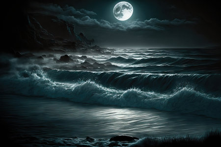 moonlight over nighttime, gloomy waterの素材