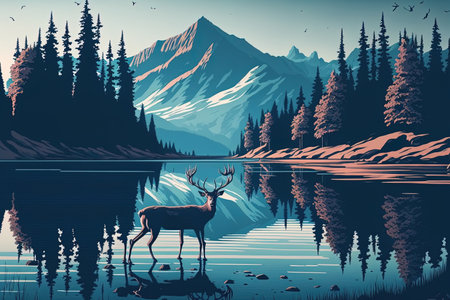 of a natural setting with deerの素材