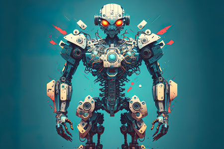 Mecha robot star constructed with the head, arms, legs, and weaponsの素材