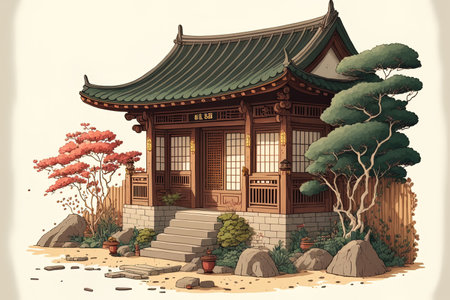 Illustration of a Korean home done by handの素材
