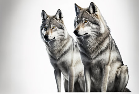 Wolves in gray, isolated on a white backdropの素材