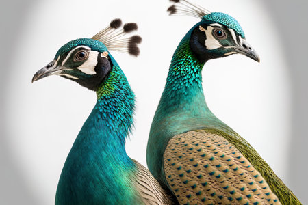 There are two peacocks on a white backgroundの素材