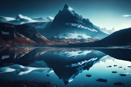 blue mountain with a lake and reflectionの素材