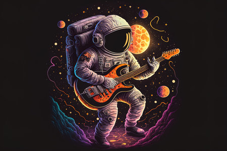 an image of an astronaut playing guitarの素材