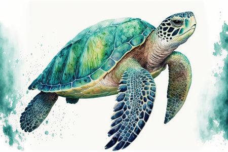 isolated sea green turtle on a white background. Illustration. Watercolor. An imageの素材