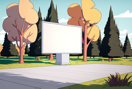 a park with a white, blank billboard in the backdropの素材