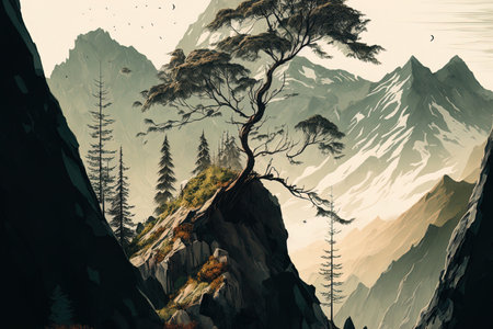 of trees and mountainsの素材
