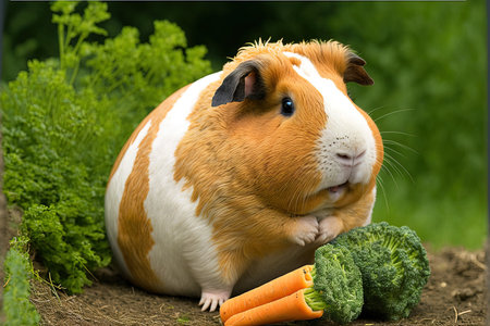 Funny summertime carrot eating obese guinea pigの素材