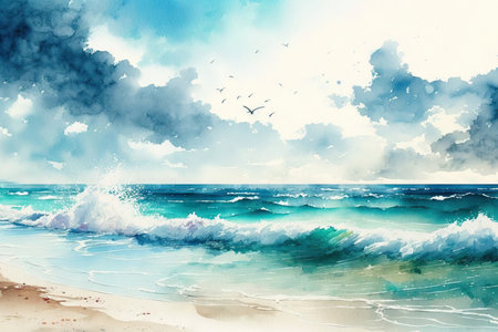 Illustration of a sea in watercolorの素材