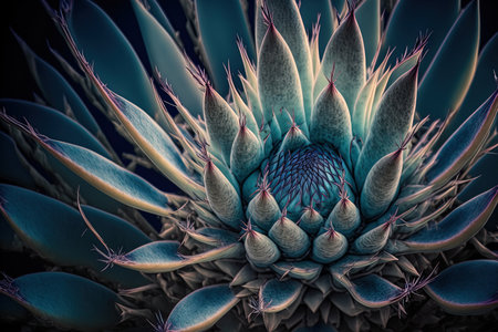 Macro Photography Top View of Desert Plant in Blue Tones Horizontalの素材