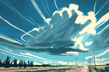 On days with heavy winds, A gorgeous blue sky with heavenly looking streaks of cloudの素材