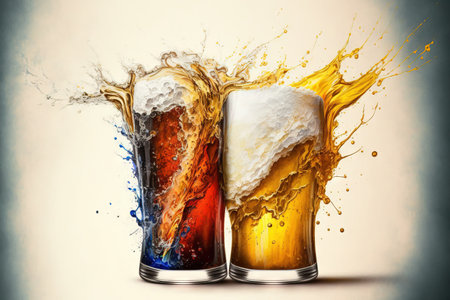 In a bar, beer pours into glassesの素材
