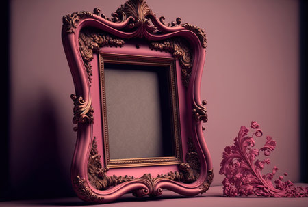 Over a free photo is a pink antique photo frame and an empty frameの素材