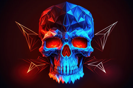 Red and blue neon polygonal skull illuminationの素材