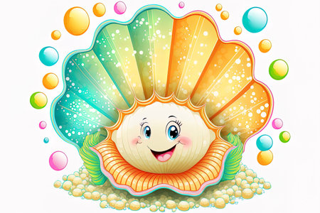 a white backdrop with a cartoon sea shell serves as this artwork for kidsの素材