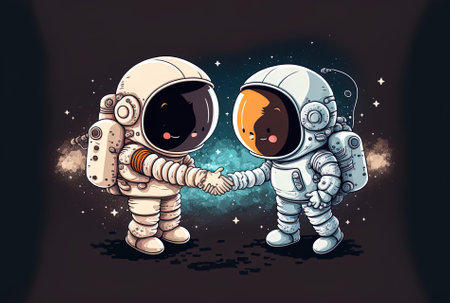 astronaut illustration design handshake gestureの素材