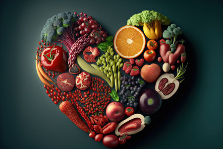 heart shape by various vegetables and fruitsの素材
