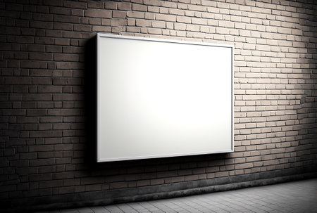 brick wall with a blank billboard displayの素材