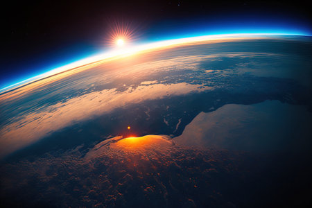 sunrise in blue, picture of the planet from spaceの素材