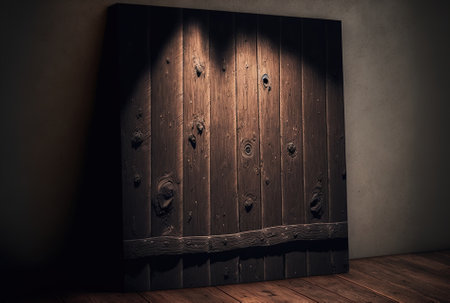 rustic wooden board with a backdrop that is dark brownの素材