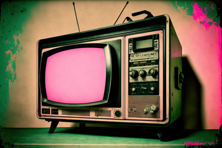 Kinescope on an old TV with a two tone background. an aged photograph of electronicsの素材
