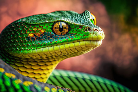 Trimeresurus puniceus snake with a close up of its headの素材