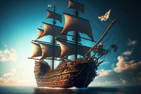 Scene Pirate Ship on the Oceanの素材